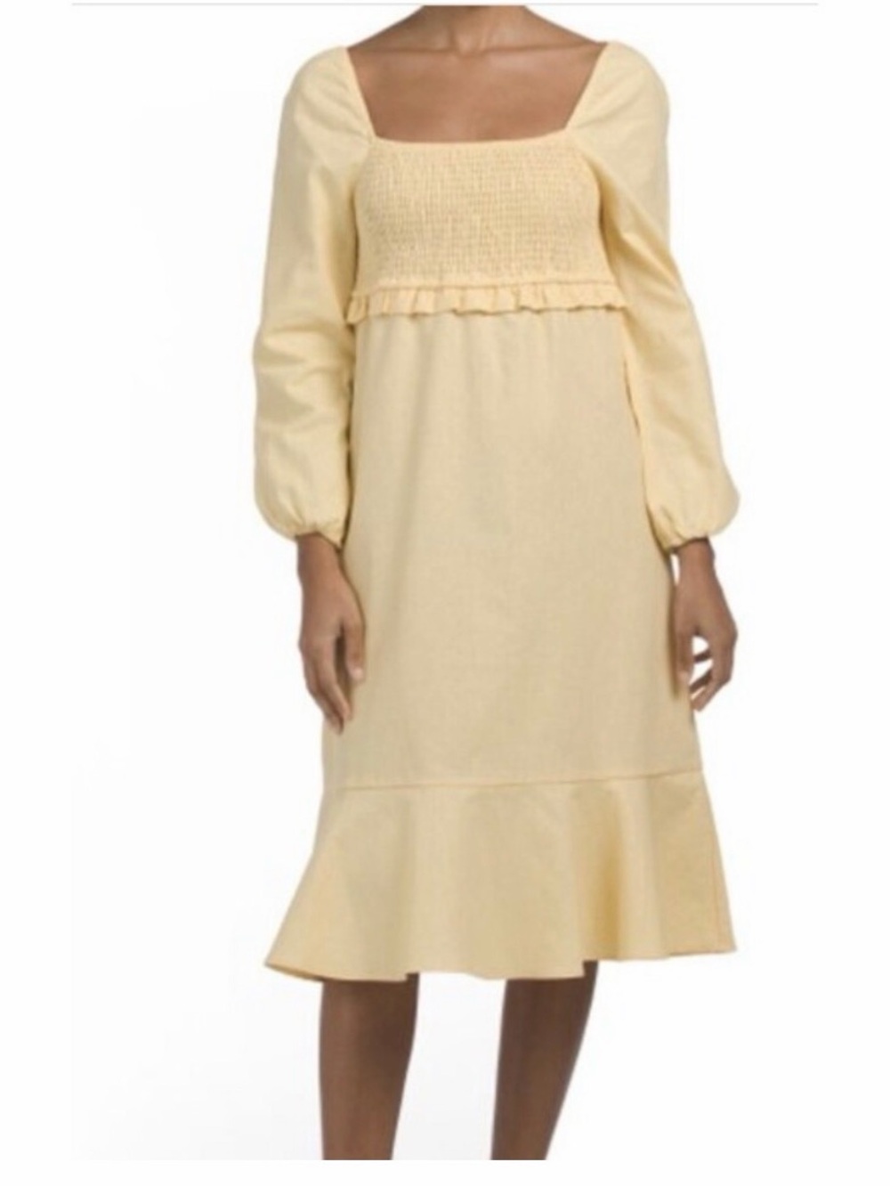 NWOT Linen/cotton blend 7 for all mankind Square Neck Smocked Midi Dress sz m